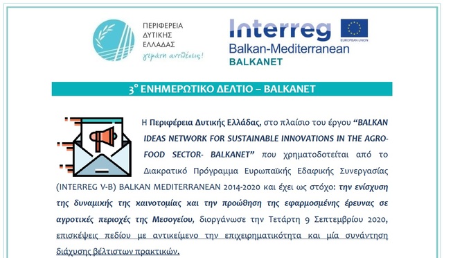 3ο ΕΝΗΜΕΡΩΤΙΚΟ ΔΕΛΤΙΟ – BALKANET